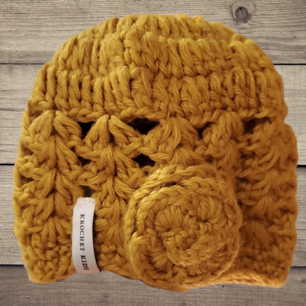 Krochet Kids Wool Blend Gold Knit Hat w/ Flower